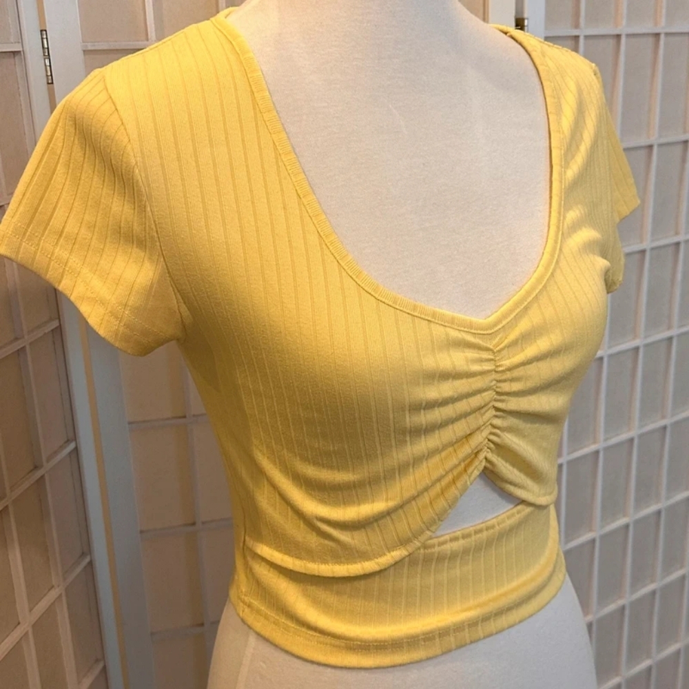 Yellow Ruched V-Neck Crop Top